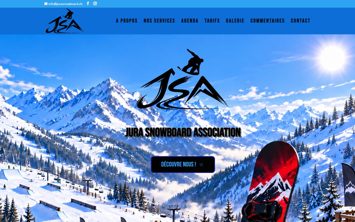 Page d'accueil du site Jura Snowboard Association